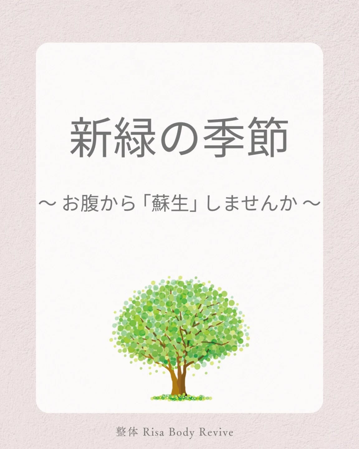 新緑の季節、お腹から「蘇生」しませんか？